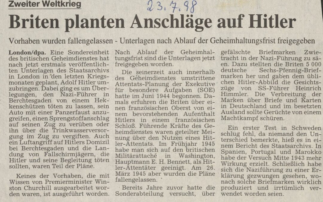 Briten planten Anschläge auf Hitler
