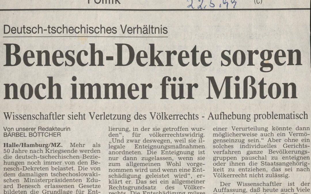 Benesch-Dekrete sorgen noch immer für Mißton