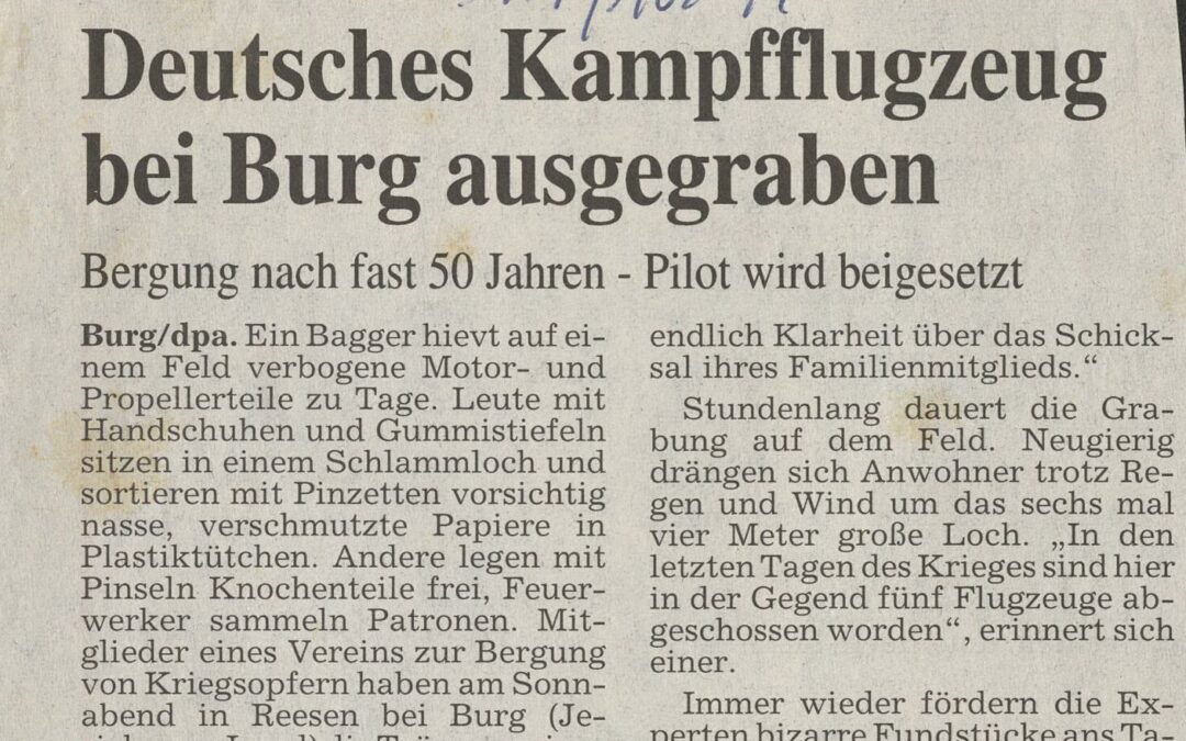 Deutsches Kampfflugzeug bei Burg ausgegraben