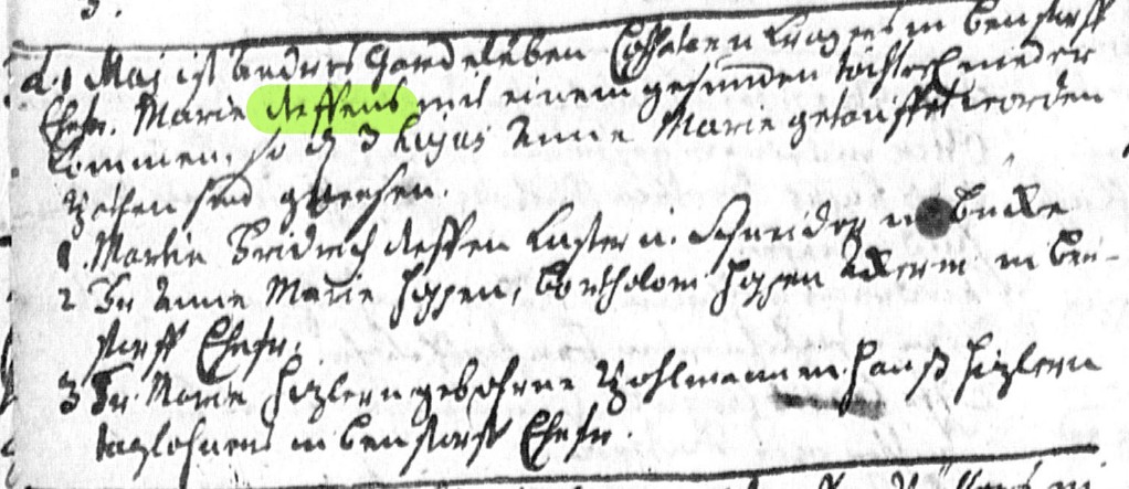 Kirchenbuchrätsel (6) –  Wie heißt die Mutter? Taufe 1740 in Bensdorf