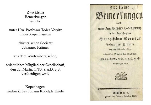 „Zwo kleine Bemerkungen“. Eine medizinische Abhandlung von 1780 und was sie uns über die Heilkunst in der Zeit Johannes Krämers erzählt